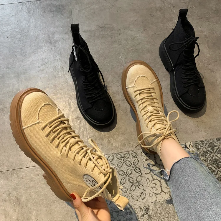Женские парусиновые ботинки; ботильоны для женщин; Zapatos de mujer; модные однотонные Ботинки martin с круглым носком; повседневные мотоциклетные ботинки