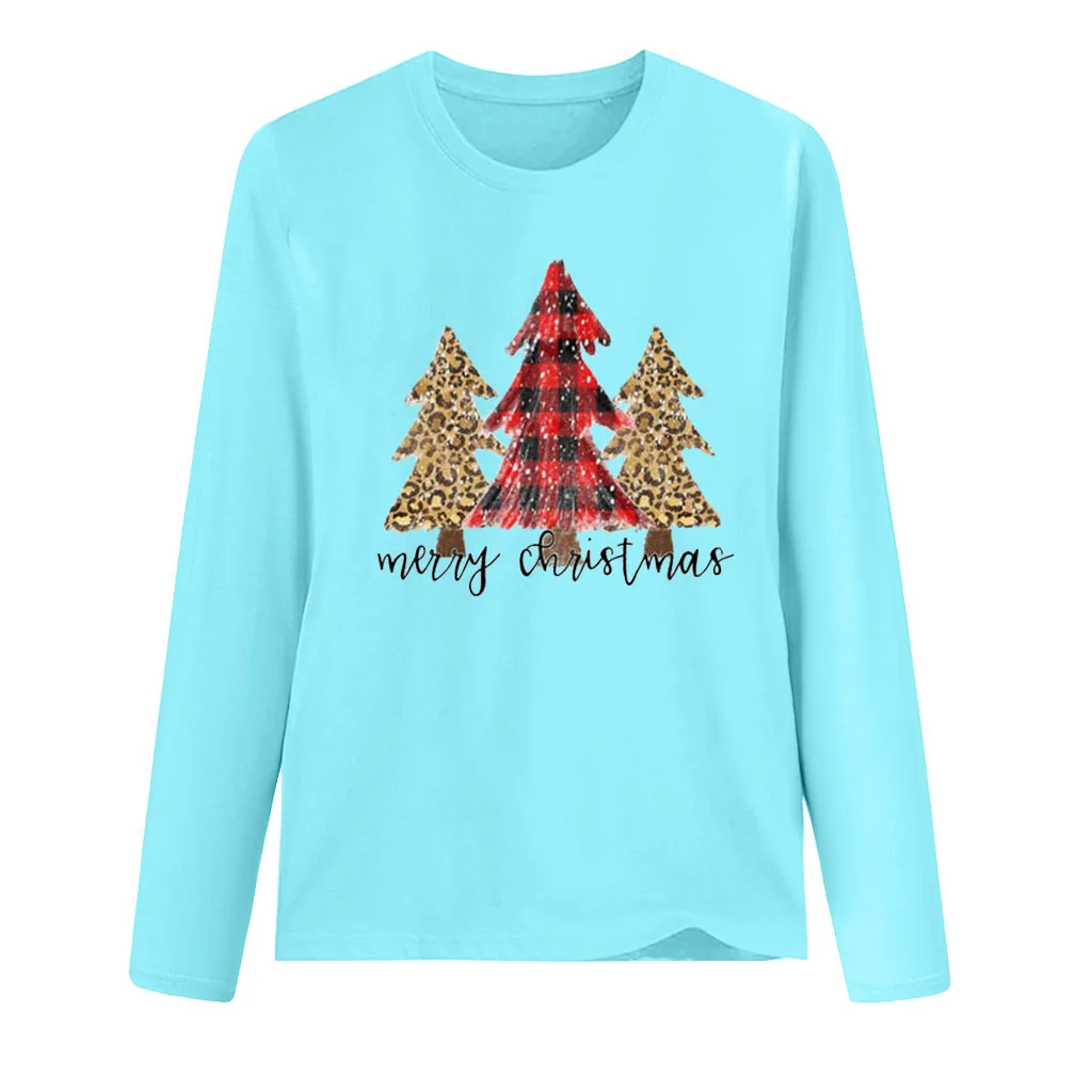 

Women Christmas Long Sleeved Shirt Plus Size 3XL Print Round Neck Blouse Tops Spring Summer Autumn High Quality Womens Clothing