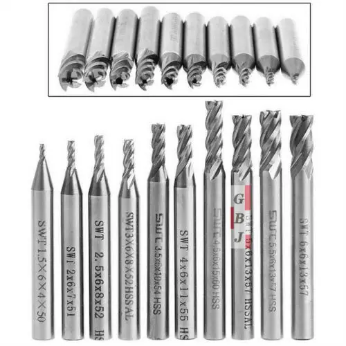 

10pcs/set 1.5-6mm HSS Straight Shank 4 Flute End Mill Cutter CNC Drill Bit Tool