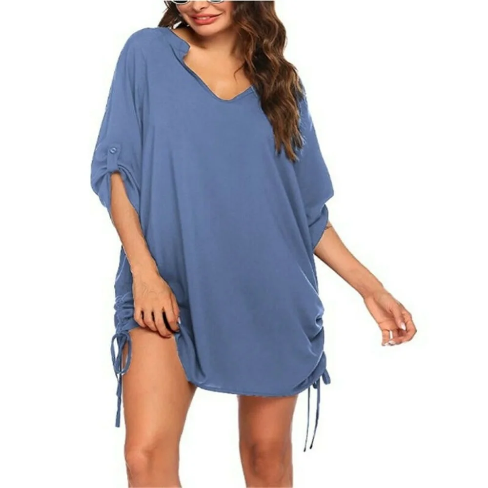 

Women's Swimwear Drawstring Swim Coverall Shirt Beach Blouse Swimsuit Shirt