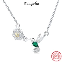fanqieliu creative crystal bird flower pendant necklace women 925 silver real sterling jewelry with accessories chain fql21577