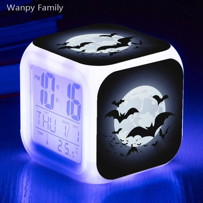 Ghost Festival Bat Halloween Alarm Clock LED Big Screen Digital Kids Gift 7 Color Glowing Multifunction Desktop | Дом и сад