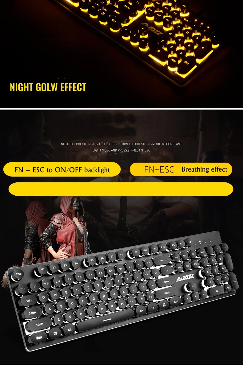 Ajazz Warrior первое поколение Механическая Feel с подсветкой USB Проводная клавиатура металлическая панель, 19 неколлизионных клавиш компьютерная клавиатура