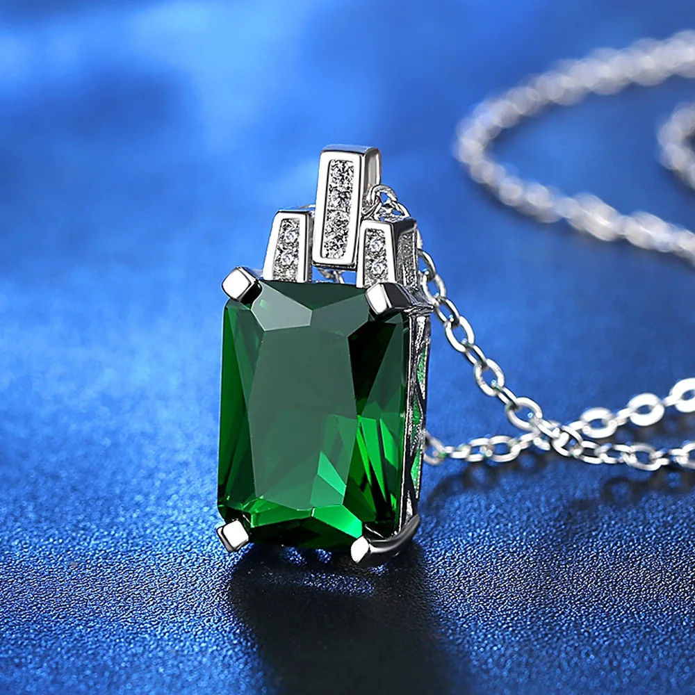 Classic Trendy Big Green Crystal Necklace Jewelry Wedding Gift For Women Square Stone Pendant Fashion Wholesale | Украшения и