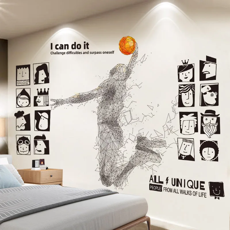 

[SHIJUEHEZI] Playing Basketball Player Wall Sticker DIY Portrait Heads Wall Decals for Living Room Kids Room Home Decoration