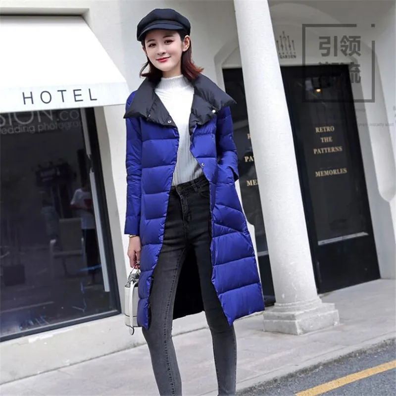 Классическая Женская двухсторонняя пуховая длинная куртка 2019 зимнее пальто с