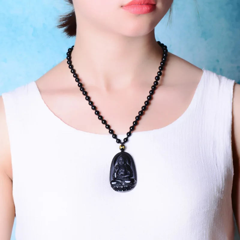 

Black Obsidian Six Stars Lucky Amulet Love Natural Stone Pendant Necklace for Women Men Love Crystal Pendulum Jewelry 2019