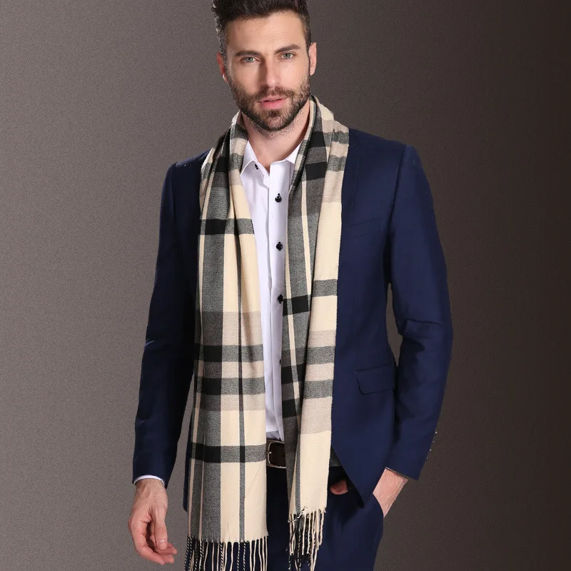 

Fashion Europe Fashion Shawl Scarves Men Winter Warm Tartan Scarf Business Plaid Cotton Wraps