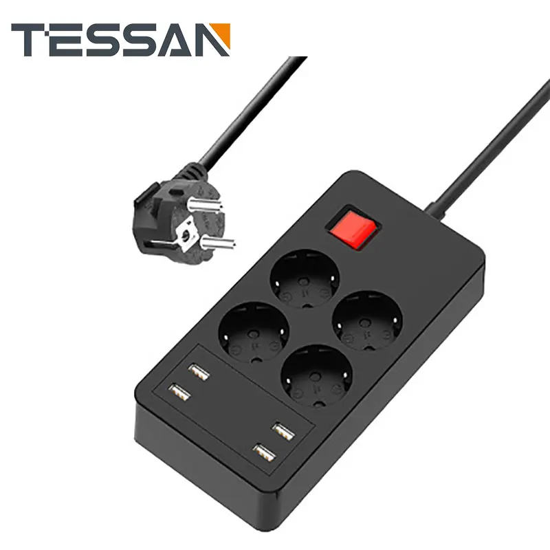

Удлинитель электрический Универсальный с 4 розетками переменного тока и 4 USB-портами