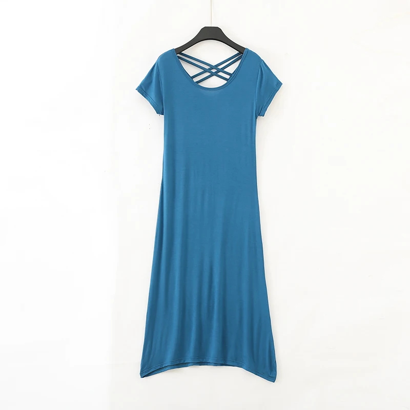 

Hot sale modal dress for women cozy loose simple o-neck short sleeves casual dress AD0602