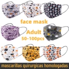 Одноразовая маска для лица, маски, хирургические идентификационные маски, маски для взрослых, маски для Хэллоуина, печатные одноразовые маски 50 шт.