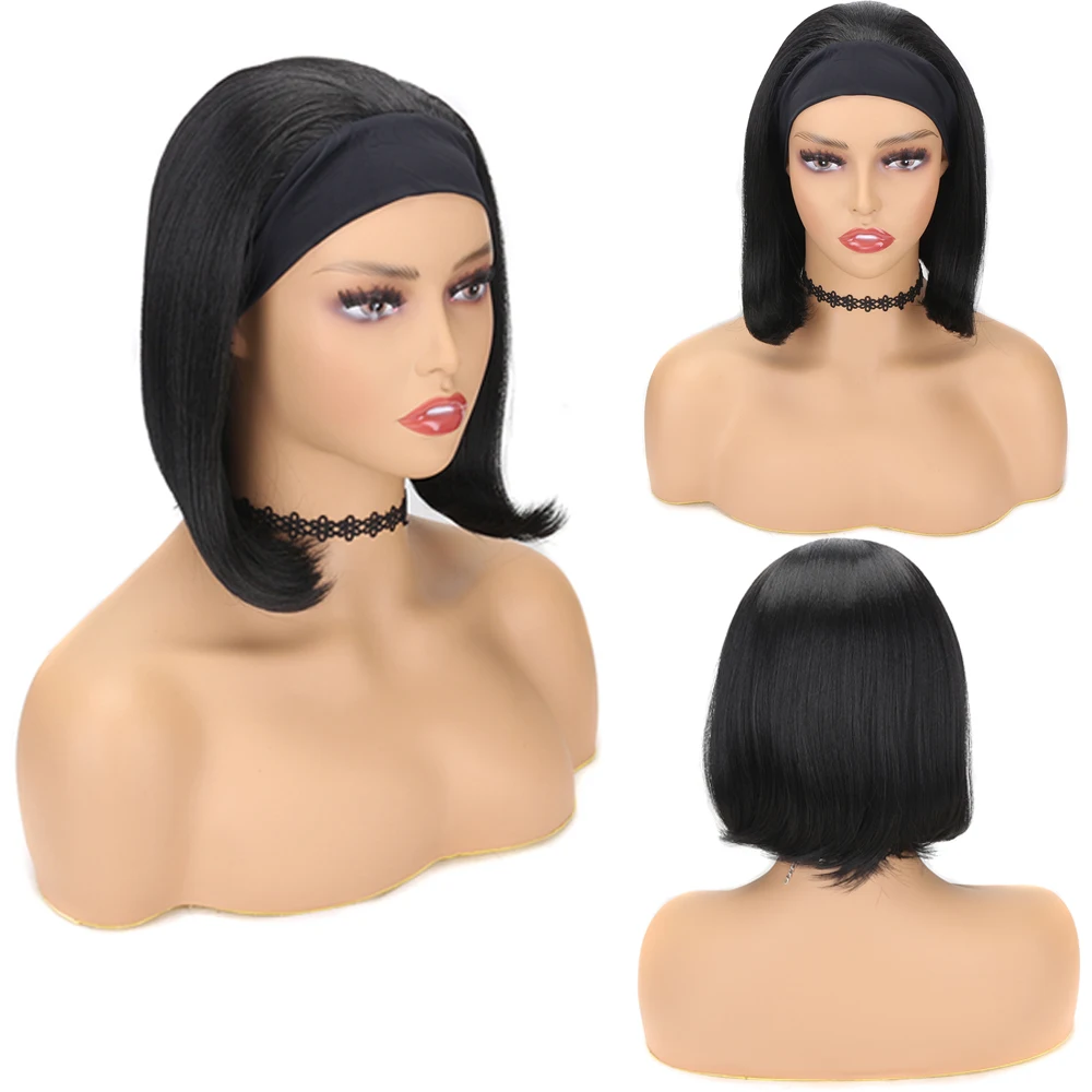 

Short Bob Wig 10 12inch Straight Headband Wig for Women Natural Black Brown Synthetic Wig