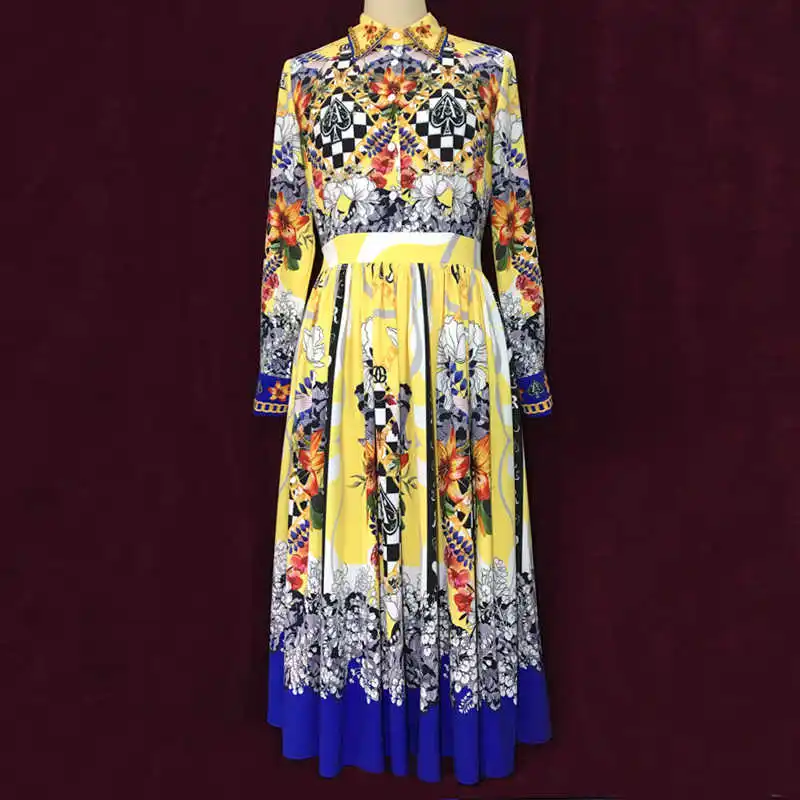 

Женское платье с длинным рукавом, праздничное платье средней длины со стразами и принтом в стиле ретро, весна-осень 2020