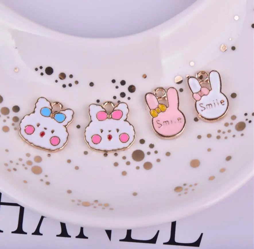 

Lovely Little Rabbit Smile Head Charms Enamel Drop Oil Pendant For DIY Making Earrings Necklace Bracelet Accessories