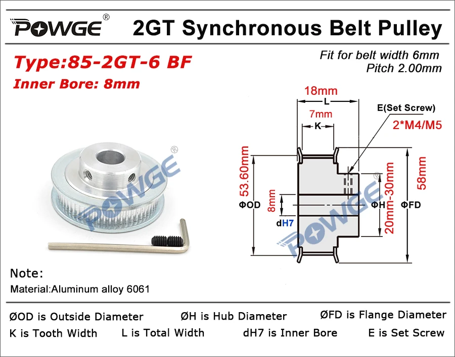 POWGE комплект синхронного шкива GT2/2GT 16 T: 60T 20 T: 60T 30 T: 60T 40 T: 60T понижающий коэффициент скорости зубчатый шкив 200/280 мм