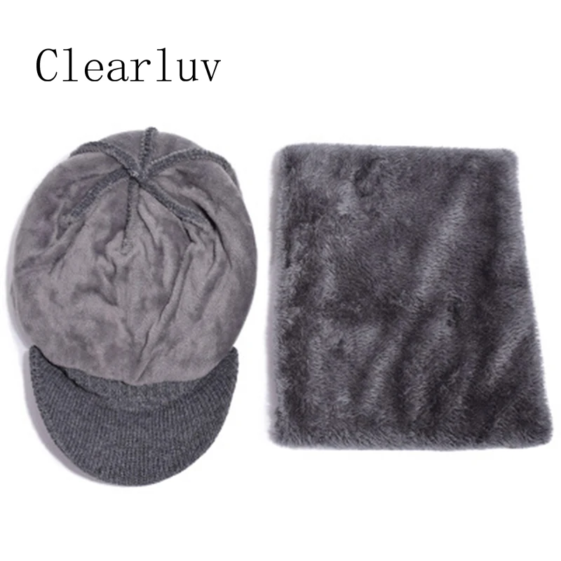 Зимняя Шапка-бини шарф набор для мужчин унисекс 3 цвета вязаная шапка теплая