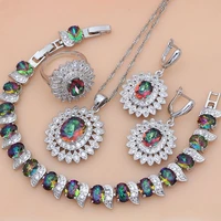 mystic rainbow fire cz 925 sterling silver jewelry jewelry sets women earringspendantnecklaceringsbracelet t234