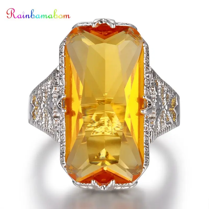 Женское кольцо из серебра 925 пробы с крупным Цитрином|Кольца| |