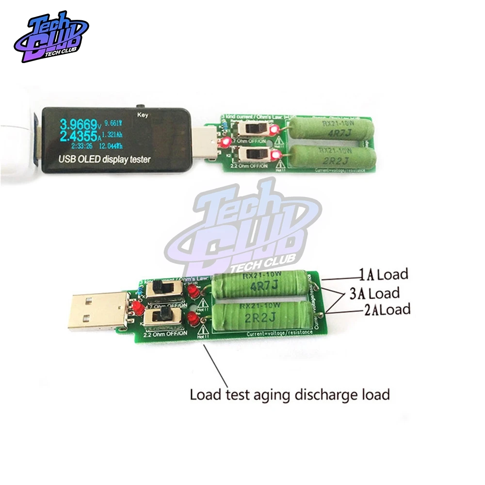 

USB резистор с переключателем, Электронная нагрузка и сопротивление разряда, 5 В, 1 А/2 а/3 А