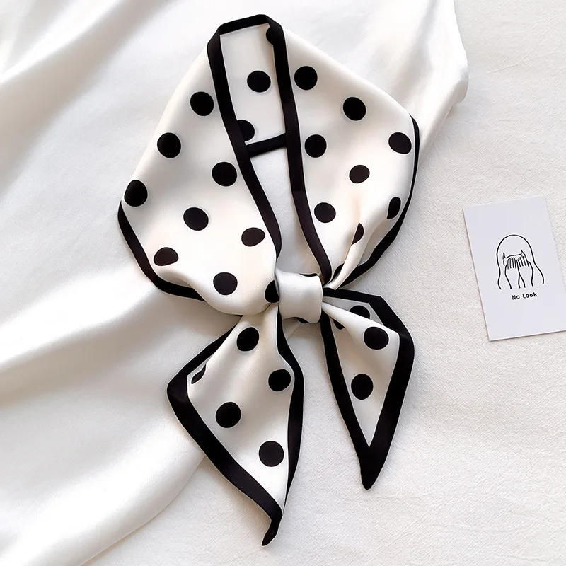 

2021 Polk Dot Point Small Silk Scarf Women's Spring Autumn Thin Narrow Strip Ribbon Decorative Scarf Female Hairband Tied Scarfs