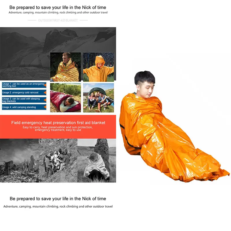 

Outdoor Emergency Sleeping Bag Thermal Keep Warm Durable Waterproof Polyester Film Material Camping First Aid Survival Equipment