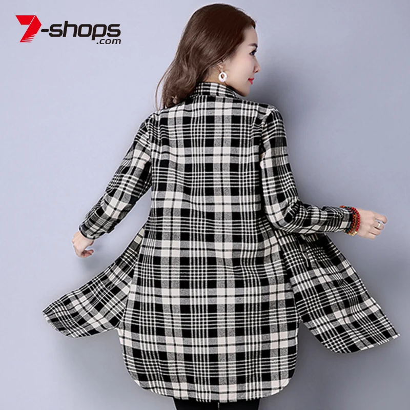 AECU Winter Shirts Warm Tops Women Long Sleeve Velvet Thick Shirt Long Outerwear Female Turn-down Collar Plaid Thicken Blouse