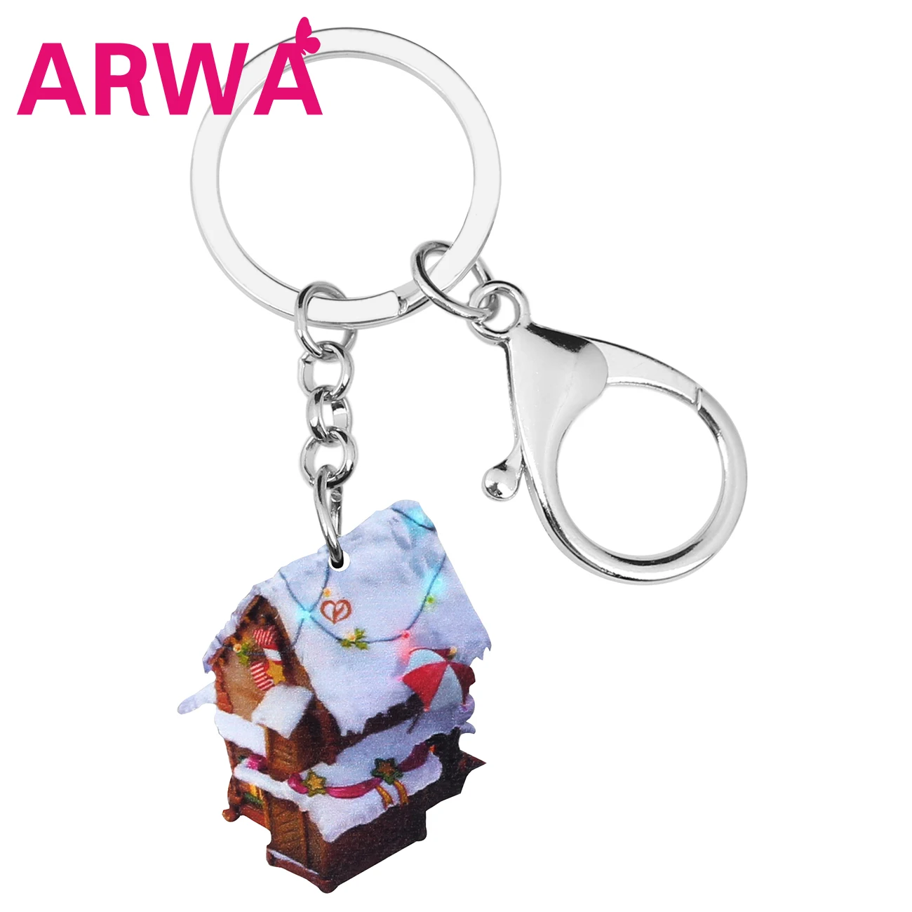 Bonsny Акрил Рождество аниме Снежный дом ключи цепочки Ключи Кольца сумка