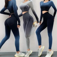 women 2pcs seamless yoga set sport suit gymwear workout clothes long sleeve gym crop top high waist leggings fitness sports wear