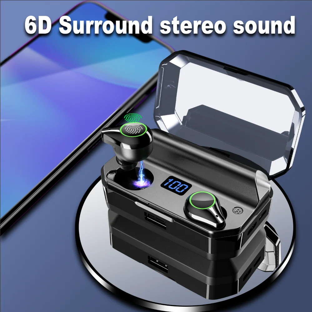Беспроводные сенсорные наушники с шумоподавлением T9 TWS True Binaural 5,0 Bluetooth наушники 7000 мАч IPX7 Водонепроницаемая стерео Спортивная гарнитура