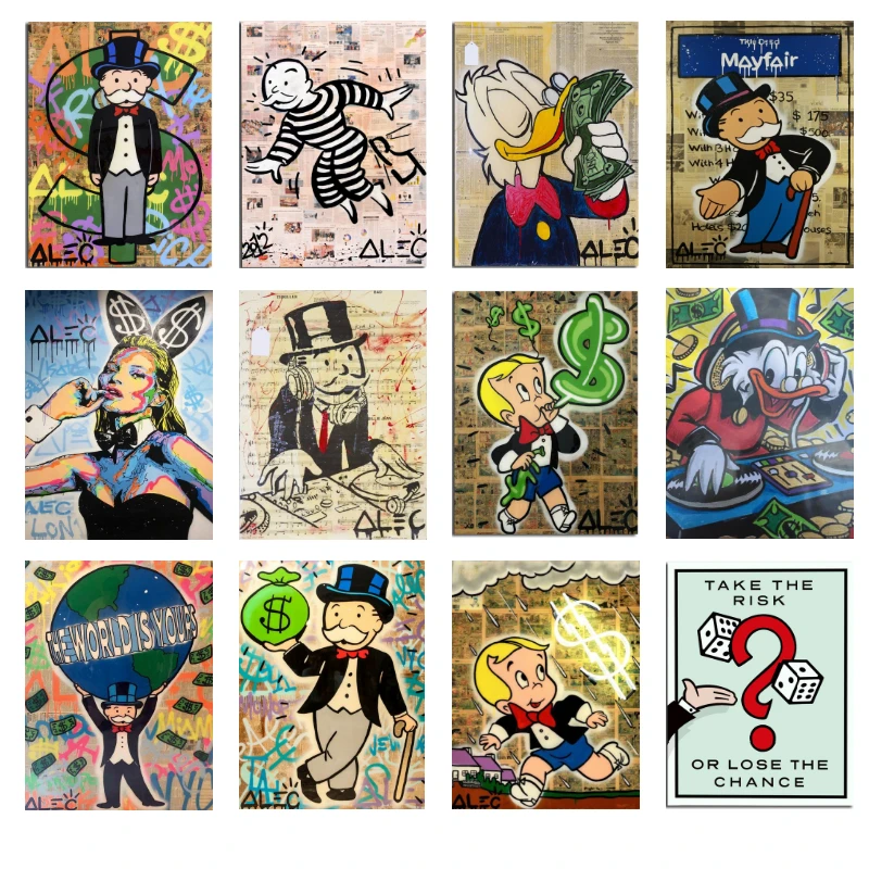 

ALEC Monopolies Classic Street Artist Canvas Poster Prints Mural Oil Painting Decorative Modern Child Room Art Home Decoration