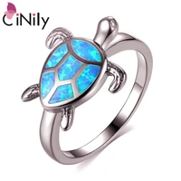cinily fashion jewelry luster blue fire opal rings lovely tortoise silver plated women jewelry ring size 6 7 oj9311