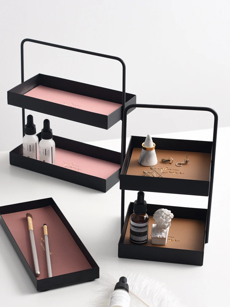 

Nordic Style Ins Iron Leather Double Storage Rack Home Decoration Rack Jewelry Display Rack