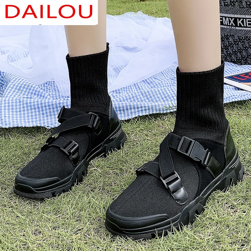 

Кроссовки-носки женские из эластичной ткани, повседневная обувь до середины икры, из эластичной ткани, осень 2021