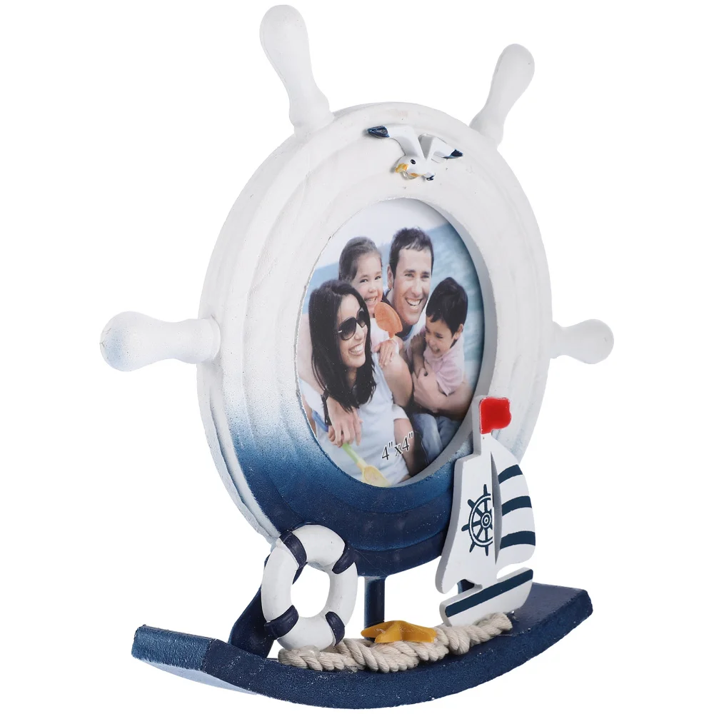 

Steering Wheel Nautical Style Photo Frame Picture Holder Home Coffee Shop Decor