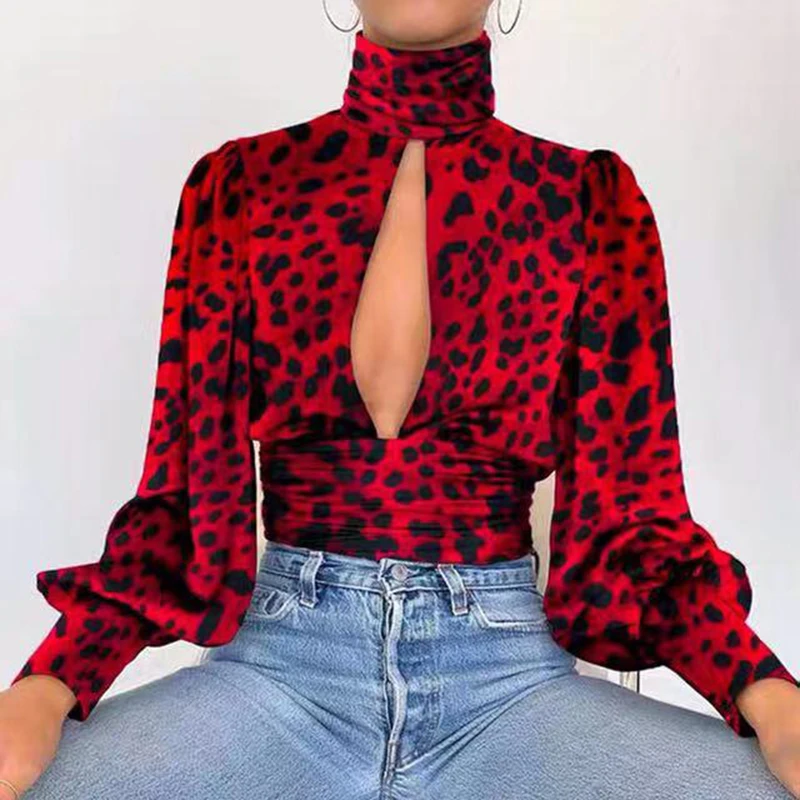 Женская блузка с высоким воротником TWOTWINSTYLE откровенная длинным рукавом и