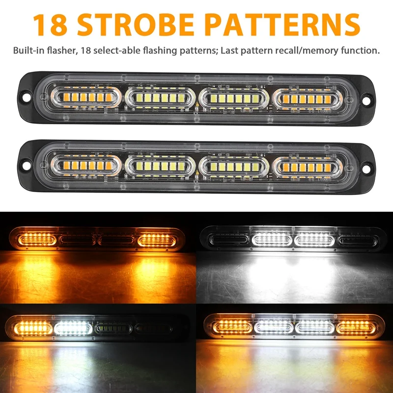 

2PC Amber /White 24LED Car Truck Emergency Warning Hazard Flash Strobe Light Bar