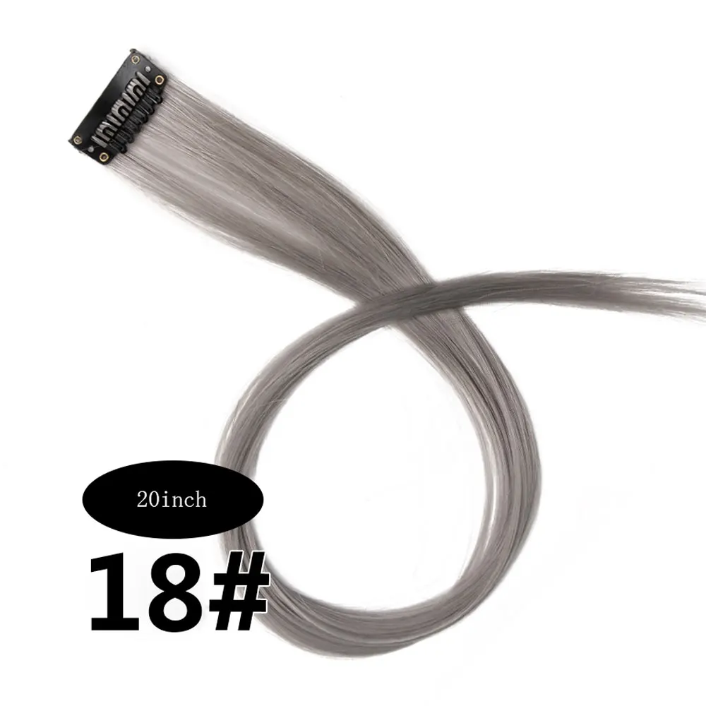 lightgrey Очаровательные длинные прямые цветные волосы, 20 дюймов, накладные волосы на заколках, радужные волосы, розовые синтетические волосы на заколках - Цвет: lightgrey