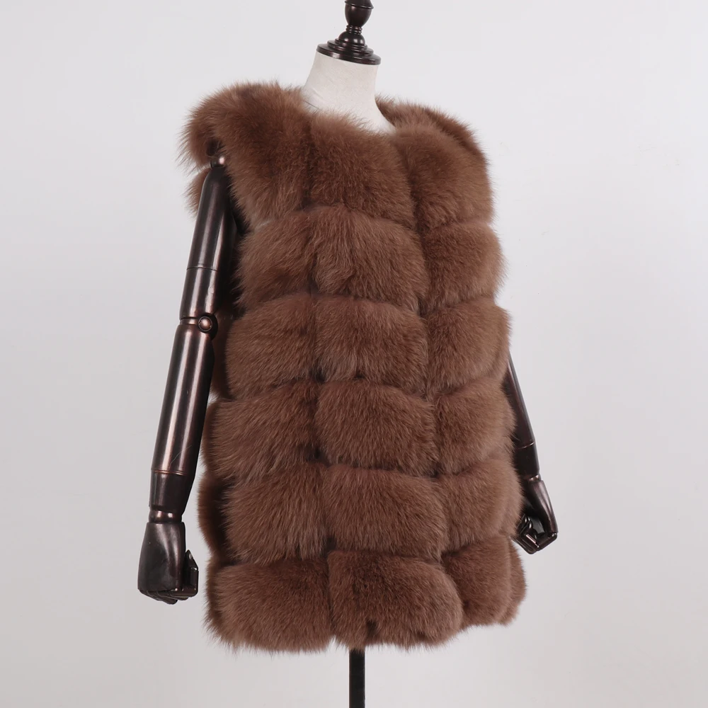 Женский жилет из 100% натурального Лисьего меха зимние теплые пушистые жилеты