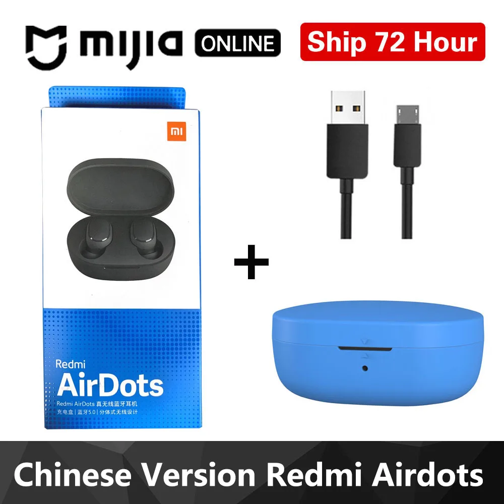 Redmi Blue Case Xiaomi Redmi Airdots TWS Bluetooth наушники стерео басы BT 5,0 Eeadphones с микрофоном Handsfree Наушники управление AI - Цвет: Redmi Blue Case