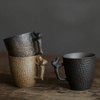 chinese retro style personality ceramic handgrip tea cup designer vintage handmade teaware coffee mug chinese coarse pottery cup