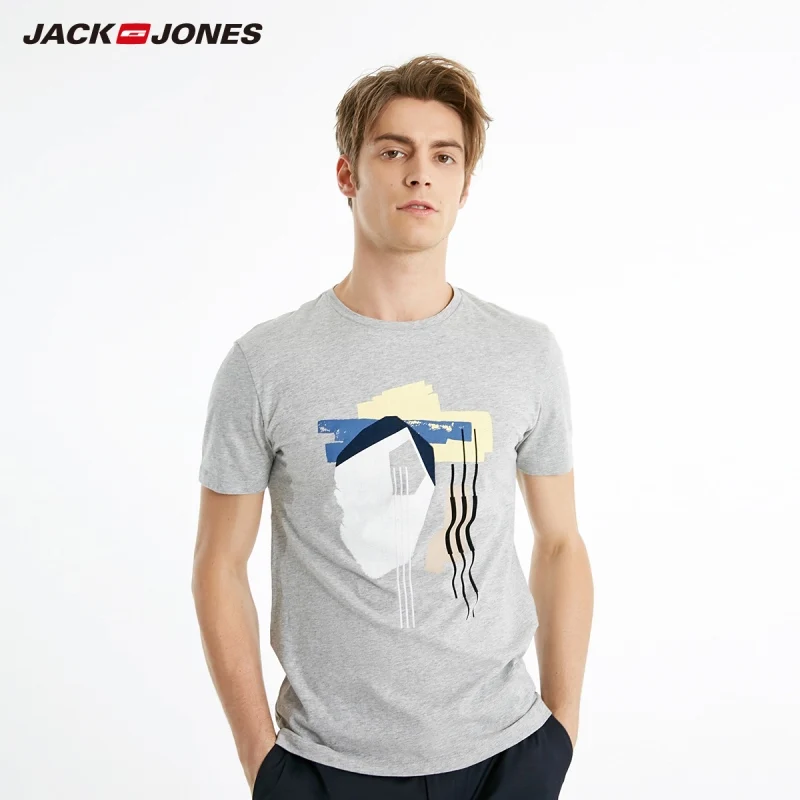 Мужская Весенняя Приталенная футболка JackJones из 100% хлопка с абстрактным рисунком