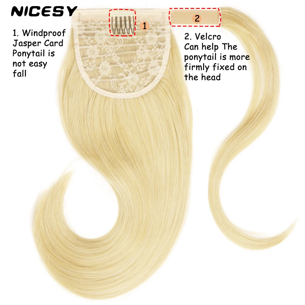 NICESY Golden Short Bounce Wraparound Ponytail Synthetic Extensions Clip-in 18Inches 90G Pony Heat Resistant Hair | Шиньоны и парики