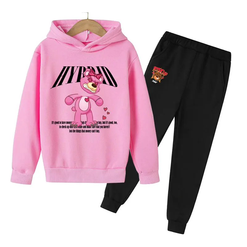 

Children's fashion street Harajuku clothing set autumn/winter cartoon Decapitated bear cotton sweatshirt and pants 2-piece set