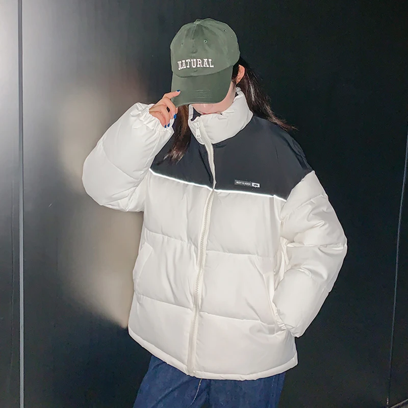 2022 Niche Down Padded Jacket Winter Zipper Warm Loose BF Short Fashion Coat Soft Wear Solid Letter Mujer Thick Pockets Clothing