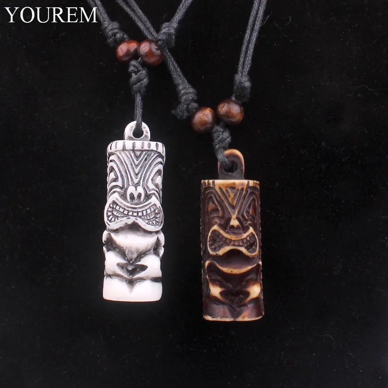 Шнур Як Племенной кости кулон ожерелье Белый Регулируемый модный кожаный шнур Tiki