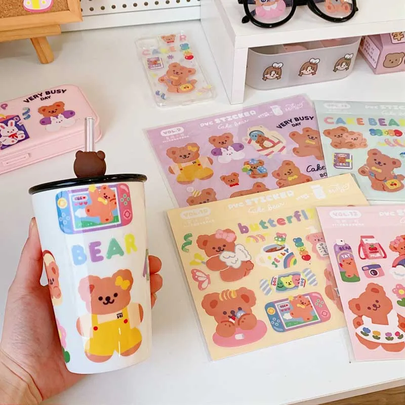 

Cartoon Bear Sticker for Water Bottle Laptop Guitar Phone Graffiti Waterproof Decals Aesthetic Sticker Kid Toys Home Decoration