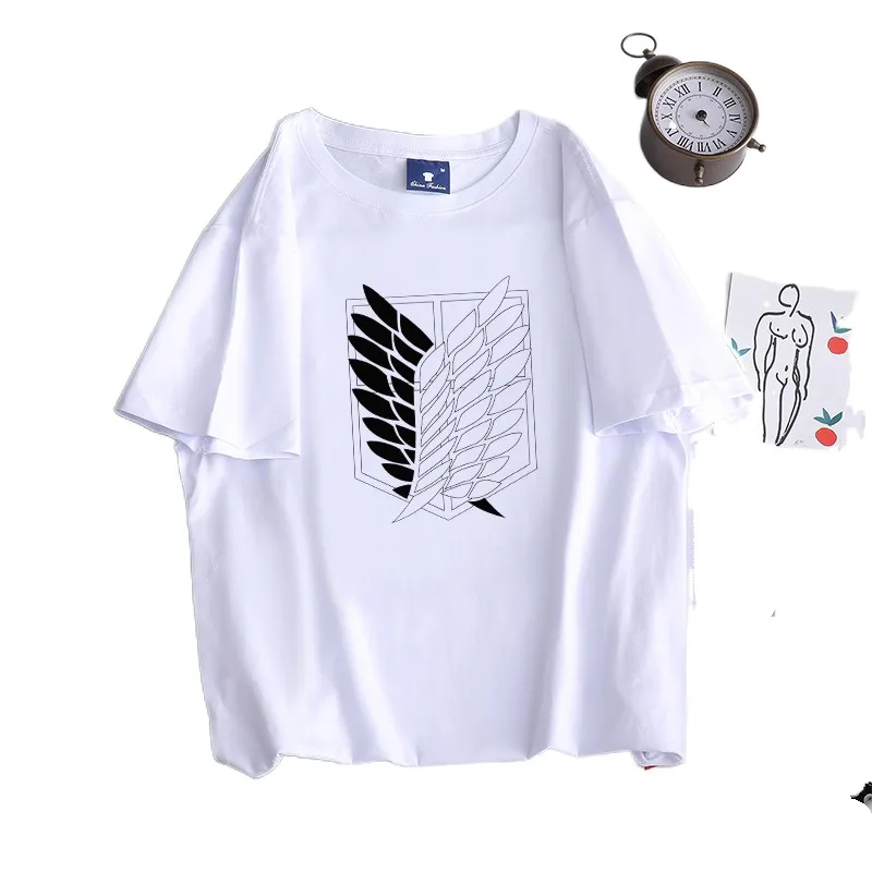 

Women Summer Short Sleeve Loose T shirts Kawaii Cartoon Attack On Titan Logo Print Tshirts Pattern Casual Graphics O Neck Tops