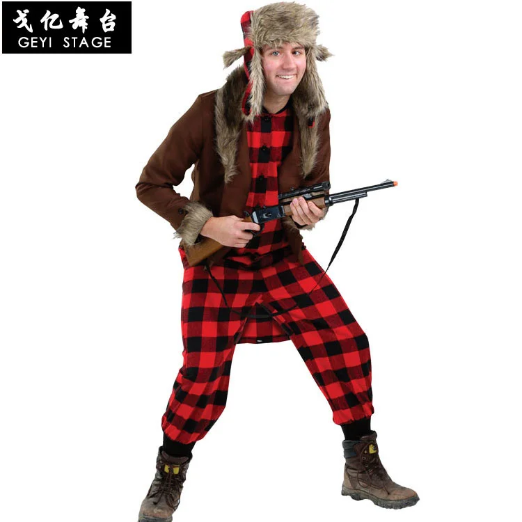COS movie character rabbit hunter suit red and black plaid jumpsuit Halloween performance costume snow hunter suit