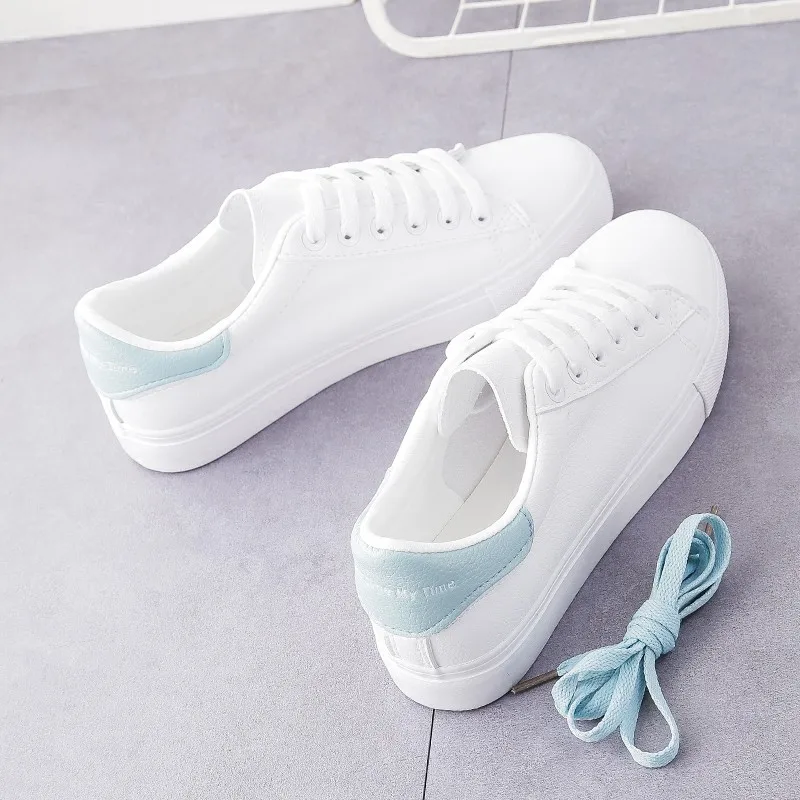 

Breathble Vulcanized Shoes Women Sneakers 2021 Fashion Women Pu Leather Platform Shoes Women Lace Up Casual Shoes White New Hot
