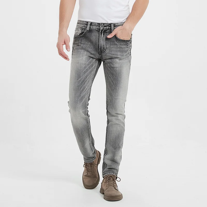 

Модные мужские джинсы в итальянском стиле ретро серые эластичные облегающие потертые рваные джинсы мужские винтажные Дизайнерские повсед...